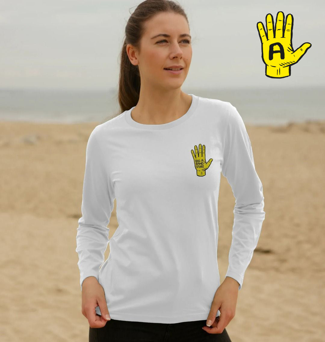 Women's White Long Sleeve Hand Logo T