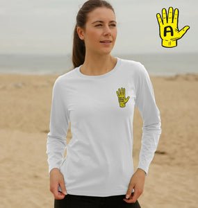 Women's White Long Sleeve Hand Logo T